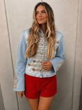 Round-Neck Button-Trim Denim Jacket