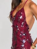 Sequin Deep V Neck Backless Dress Women