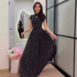 Elegant Mock Neck Polka Dot Maxi Dress -