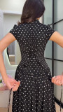 Elegant Mock Neck Polka Dot Maxi Dress -