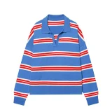 Striped Polo Collar Knit Sweater