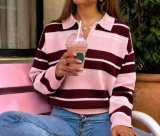 Striped Polo Collar Knit Sweater