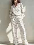 Stretch Polka Dot Long Sleeve Lapel Shirt & Wide Leg Pants