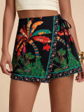 Elegant Tropical Print High Waisted Shorts