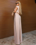 Polka Dot Cardigan High Waisted Pants & Open Front Top