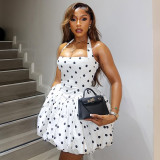 Black & White Polka Dot Halter Mini Dress
