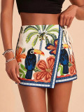 Elegant Tropical Print High Waisted Shorts