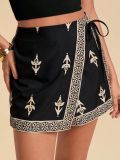 Elegant Tropical Print High Waisted Shorts