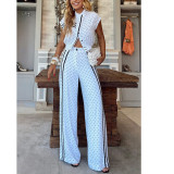 Polka Dot Cardigan High Waisted Pants & Open Front Top