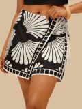 Elegant Tropical Print High Waisted Shorts