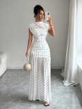 Elegant Polka Dot Ruched Bust Sleeveless Long Dress