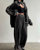Neo-Chinese 3-Stripe Tracksuit Frog Button Retro Jacket & Wide Leg Pants Set