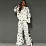 Polka Dot Loose Fit Casual Top & Wide Leg Pants Summer Leisure Outfit
