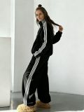 Neo-Chinese 3-Stripe Tracksuit Frog Button Retro Jacket & Wide Leg Pants Set