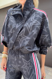 Winter Lined Printed Set Zipper Front Top & Elastic Waist Pants