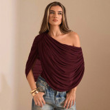 Mesh Ruched Off-the-Shoulder Loose Pleated Bodysuit