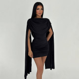 Architectural Pleated Cape Dress