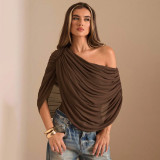 Mesh Ruched Off-the-Shoulder Loose Pleated Bodysuit