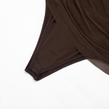 Mesh Ruched Off-the-Shoulder Loose Pleated Bodysuit