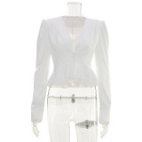 Elegant Solid Cinched Waist Blouse