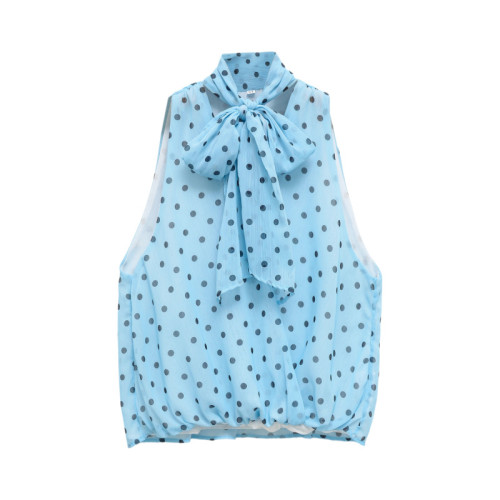 Elegant Bow Decor Polka Dot Halter Top