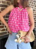 Crinkled Polka Dot Off-Shoulder Sleeveless Blouse