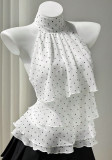 Women's Ruffled Waist Tie Backless Polka Dot Halter Top