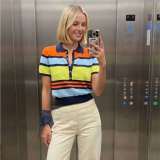 Trendy Multicolor Striped Knit Top Sweater for Women