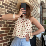 Crinkled Polka Dot Off-Shoulder Sleeveless Blouse
