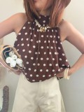 Crinkled Polka Dot Off-Shoulder Sleeveless Blouse