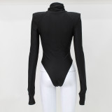 Shoulder Padding High-Neck Long Sleeve Bodysuit