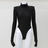 Shoulder Padding High-Neck Long Sleeve Bodysuit