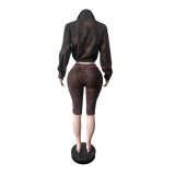 Autumn & Winter New Leopard Print Long-Sleeve Stretch Capris Set
