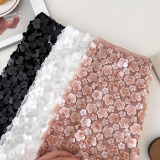 Romantic Petal Bling Sequin Bodycon Skirt