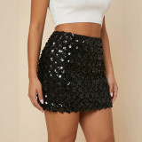 Romantic Petal Bling Sequin Bodycon Skirt