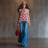 Women's Sleeveless Top with Large Polka Dot Print