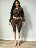 Autumn & Winter New Leopard Print Long-Sleeve Stretch Capris Set