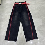 Unique Color-Block Wide-Leg Denim Pants