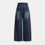 Unique Color-Block Wide-Leg Denim Pants