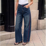 Unique Color-Block Wide-Leg Denim Pants