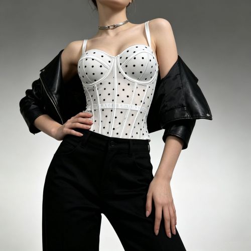 Velvet Dot Mesh Corset Top