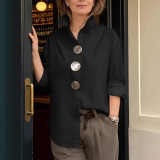 Solid Color  Long Sleeve Shirt with Metal Buttons