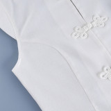 Cotton-Linen Chinese Style Frog Button Sleeveless Shirt with Ruffled Hem for Women