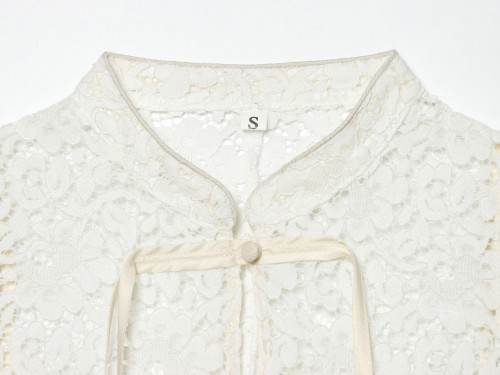 Fashion Knot Detail Textured Lace Top