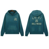 AMIR1 Distressed Letter Logo Splatter Embroidered Hooded Sweatshirt for Couples