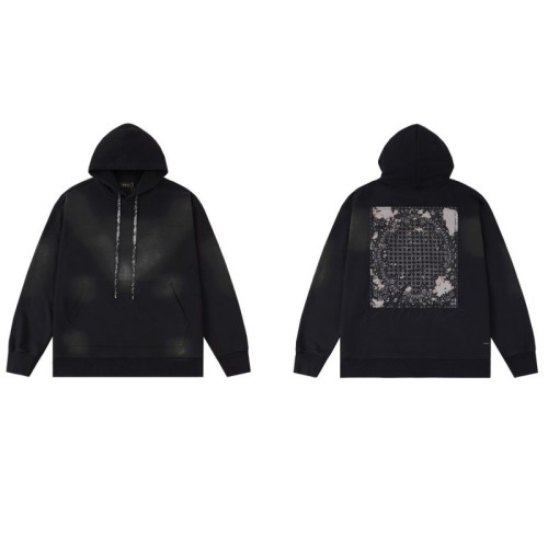 AMIR1 Distressed Letter Logo Splatter Embroidered Hooded Sweatshirt for Couples