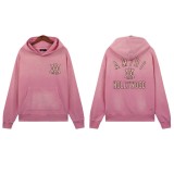 AMIR1 Distressed Letter Logo Splatter Embroidered Hooded Sweatshirt for Couples