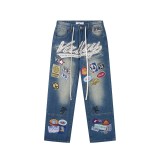 Washed Vintage Distressed Rhinestone Denim Jeans
