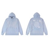 AMIR1 Distressed Letter Logo Splatter Embroidered Hooded Sweatshirt for Couples