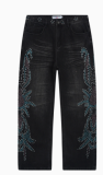 Washed Vintage Distressed Rhinestone Denim Jeans